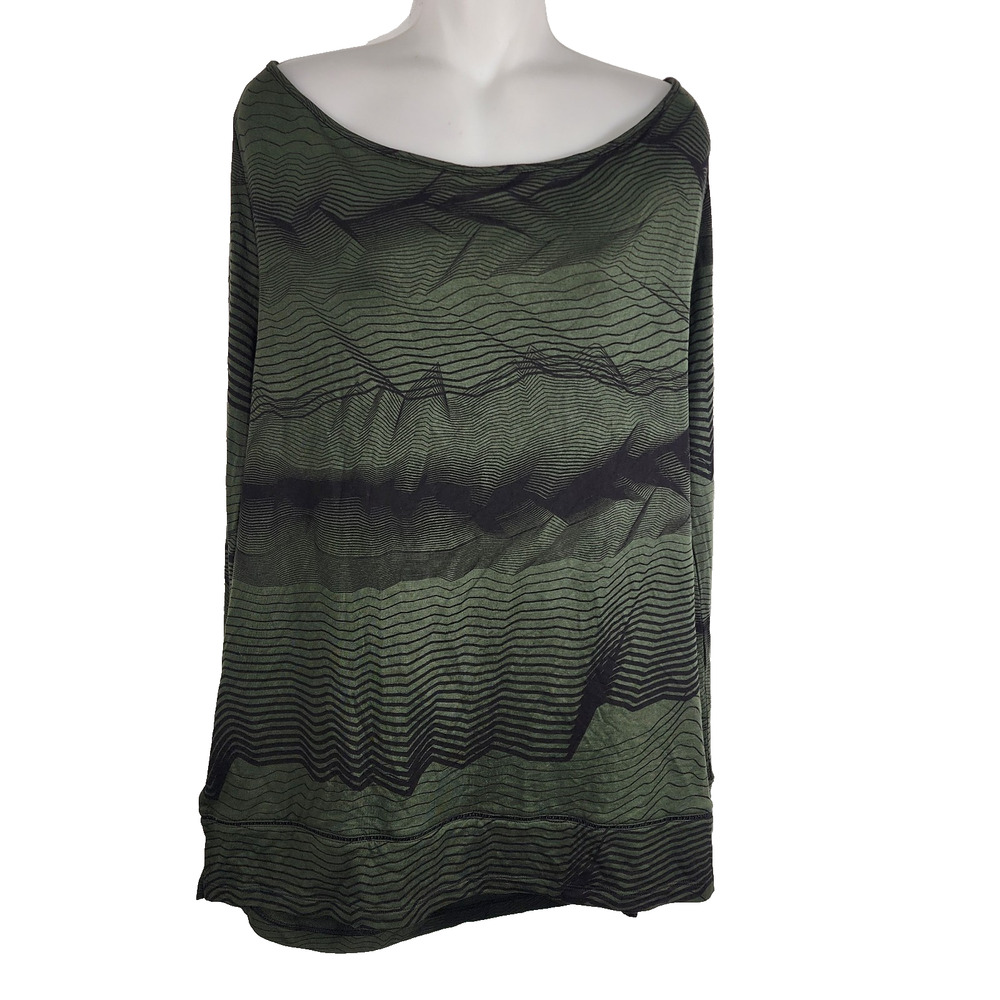 Soma French Terry Easy Tunic Large Green Black Agile Lines Long Sleeve Stretch